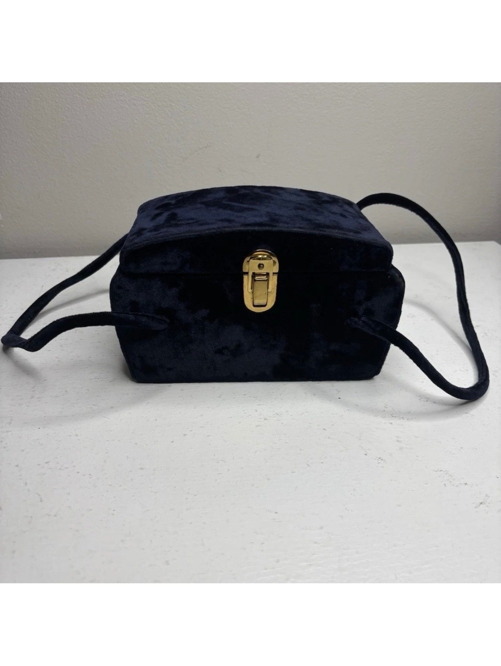 Vintage Blue Velvet Box Shape Evening Purse